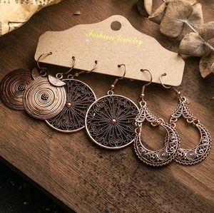 3 Pair Set Tribal Bohemian Dangle Earrings